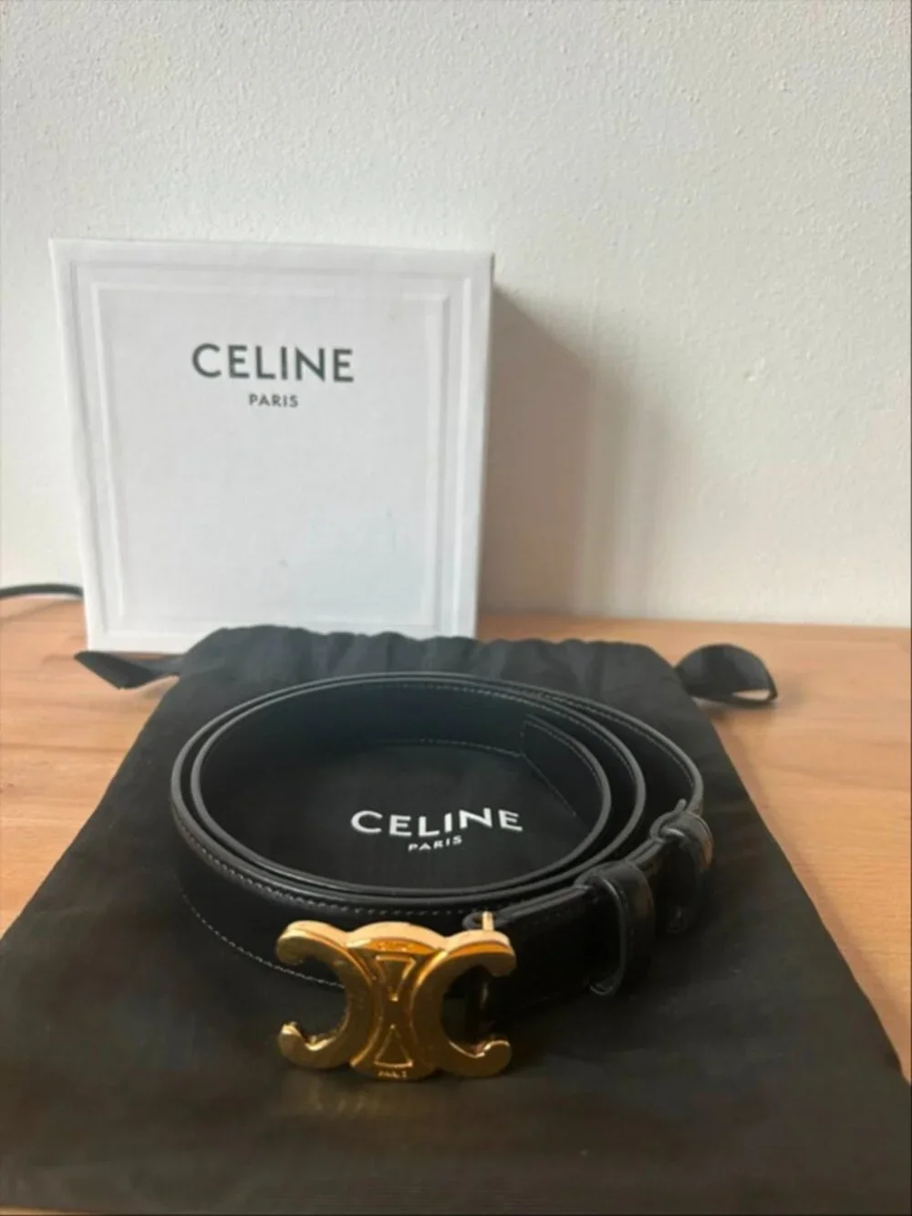 Celine Triomphe Leather Belt - Black - 2.5CM Wide - Size 90